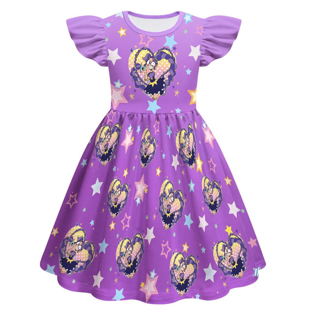 83029 Kids Girls Lily Lovebraids Printed Round Neck Ruffle Short Sleeves Dress 100cm фиолетовый