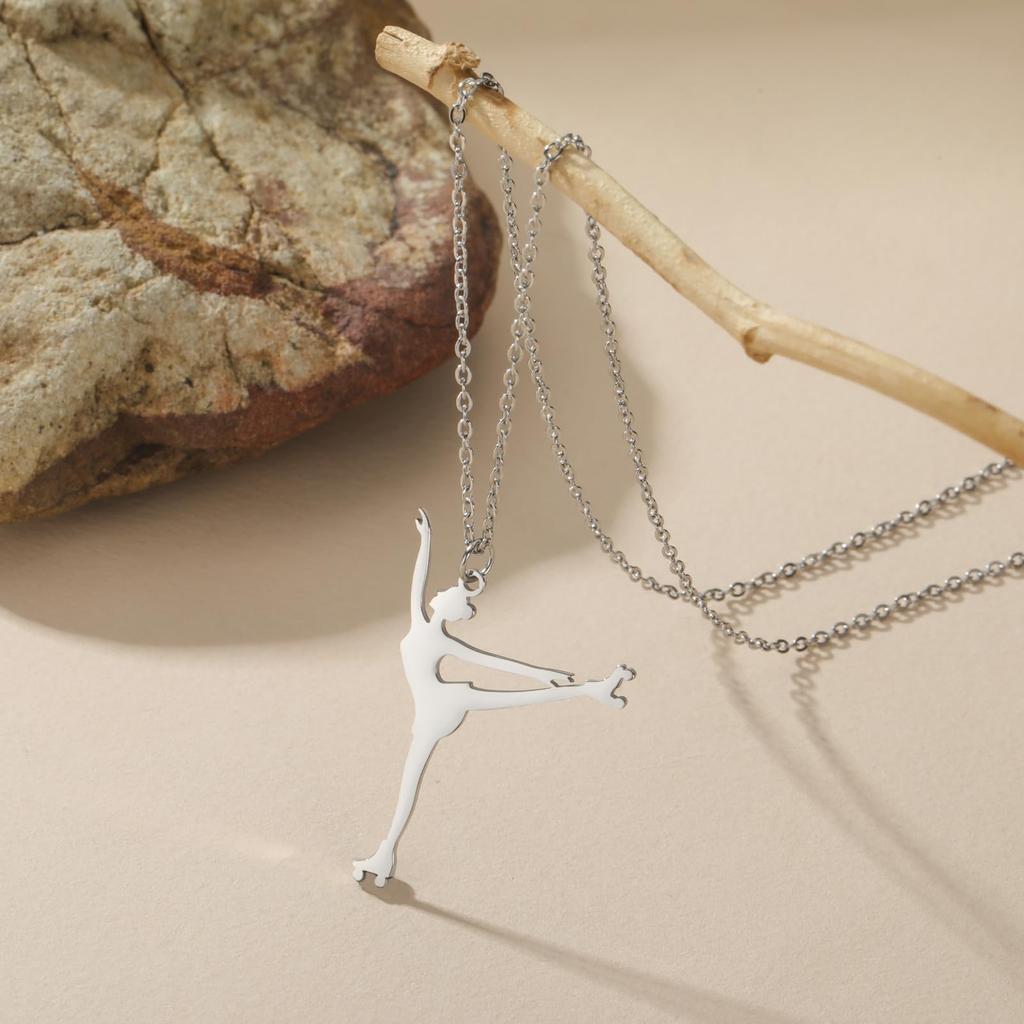 Dreamtimes Ice Skater Necklace Skating Charm Sports Ice Skating Pendant Necklace Inspirational Jewelry for Women Skate Lover