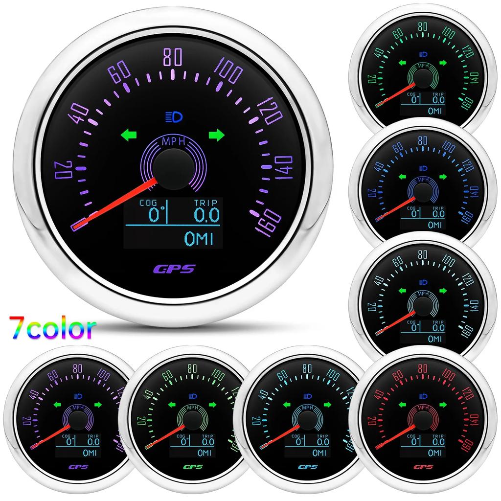 0-200KMH 85MM GPS Speedometer With GPS Antenna 7 Color Backlight 0-160MPH LED Odometer Auto Gauge For 12V 24V Car Boat Marine