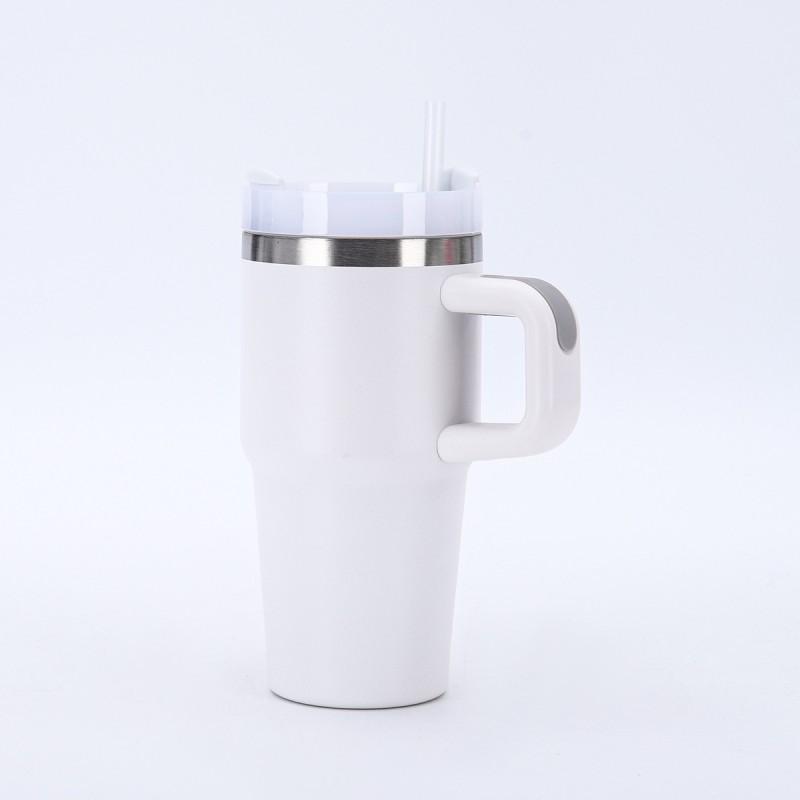 14oz Vakuumisolierte Edelstahl-Reisebecher mit Griff, Strohhalm, für Auto, Büro, Outdoor-Nutzung