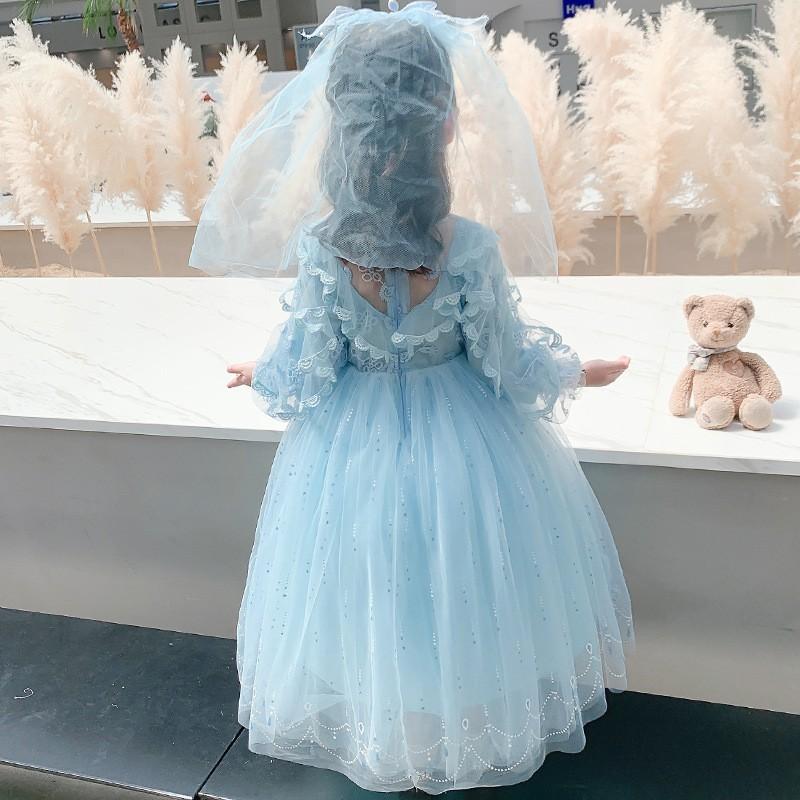 Girls Princess Dress Long Sleeve Cartoon Tutu Skirt 3-8 Years Old Kids