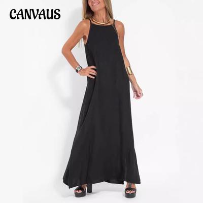 Spring and Summer Women's Fashion Casual Cotton Split Halter Dress