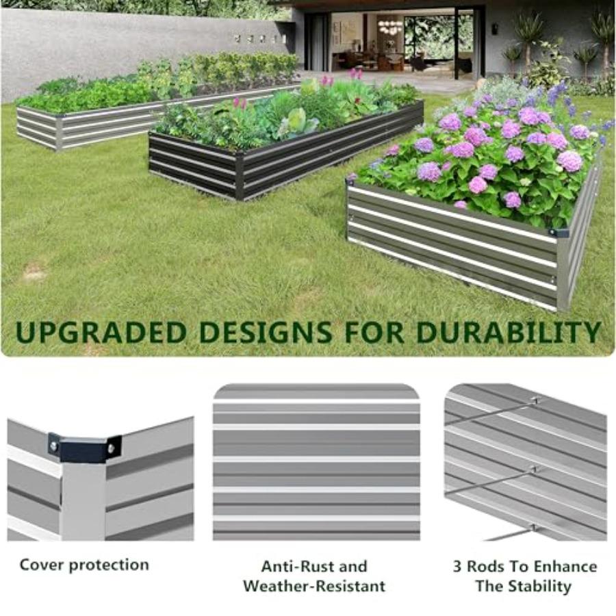 2PCS 9x3x1ft Galvanized Raised Garden Bed Kit Metal Planter Box for Vegetables Flowers Herbs Durable Rust-Resistant Patio Garde