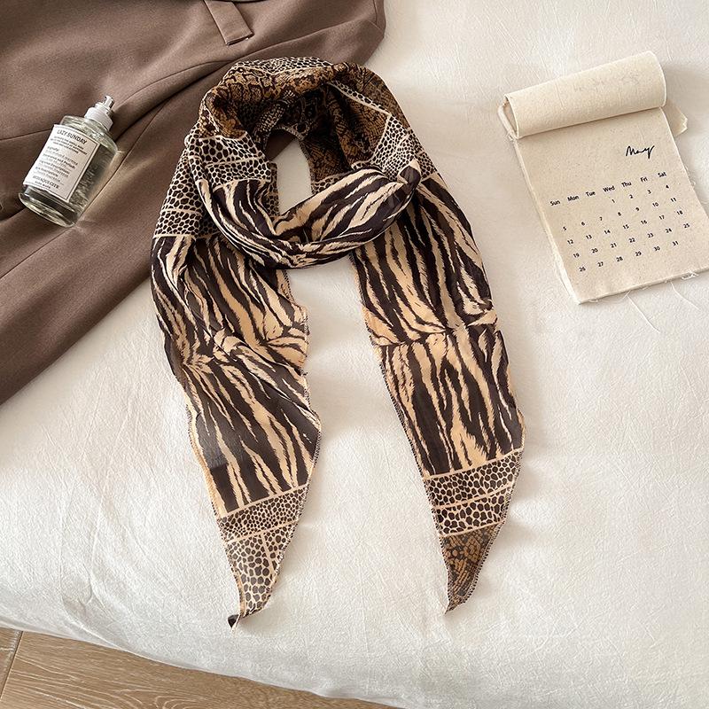 Korean Style Brown Polka Dot Silk Scarf - Versatile Women s Lightweight Spring/Summer Accessory