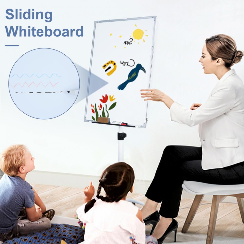 Erasable Writing Board With Magnetic Surface Adjustable Height Round Wheel Base Office Whiteboard Pen Holder Flip Chart Hook
