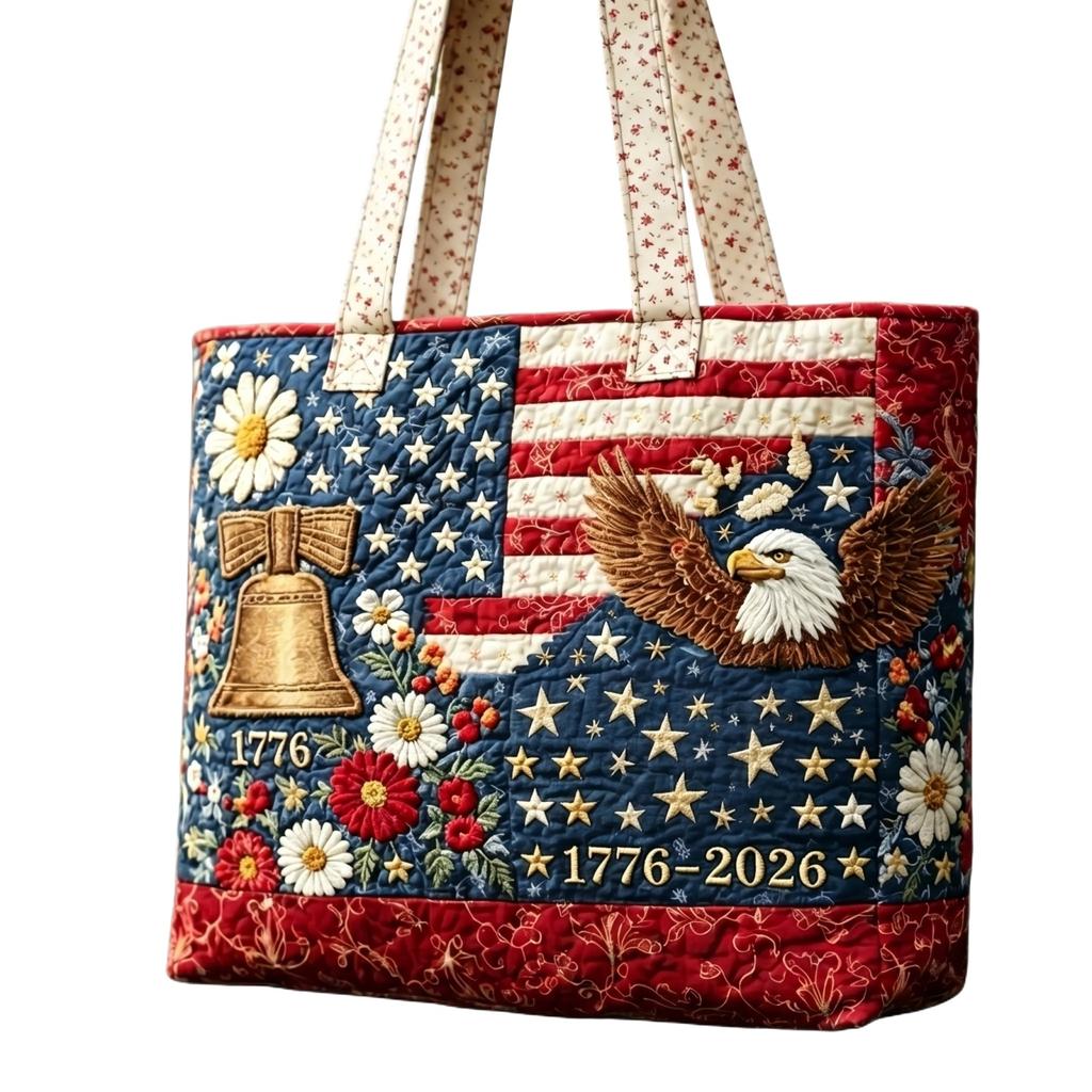 1776-2026 0th Anniversary Patriotic Tote Bag, Quilted Large Capacity Reusable Shoulder Bag For 4th Of Independence Day