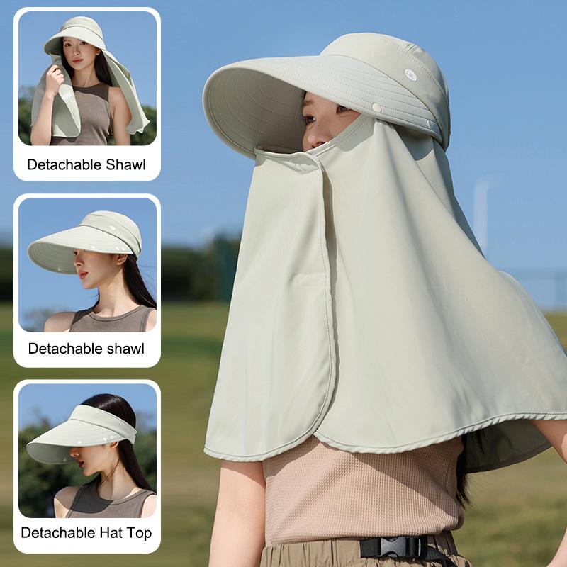 

Жіночий літній сонцезахисний капелюх з широкими полями із захистом від УФ-променів і знімною накидкою - інтегрований захист шиї для їзди на велосипеді та сонцезахисна маска для обличчя зелений