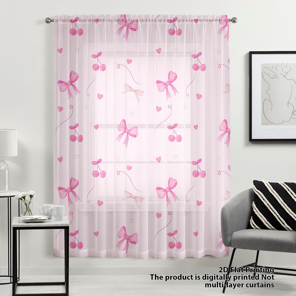 

Sweet Cherry Butterfly Knot Window Curtain Soft Cute One-Piece Pink Series Decorative Rod-Pocket Girl s Style Window Treatment 100*130 Rod Pocket 1pcs