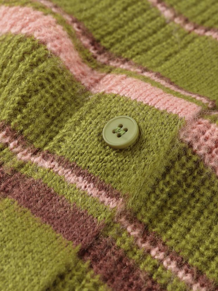 Damen Gestreifter Strick-Cardigan mit Knöpfen Damen Grüner Pullover Cardigan Täglicher Pendelpullover Lockere Strickjacke Herbst und Winter