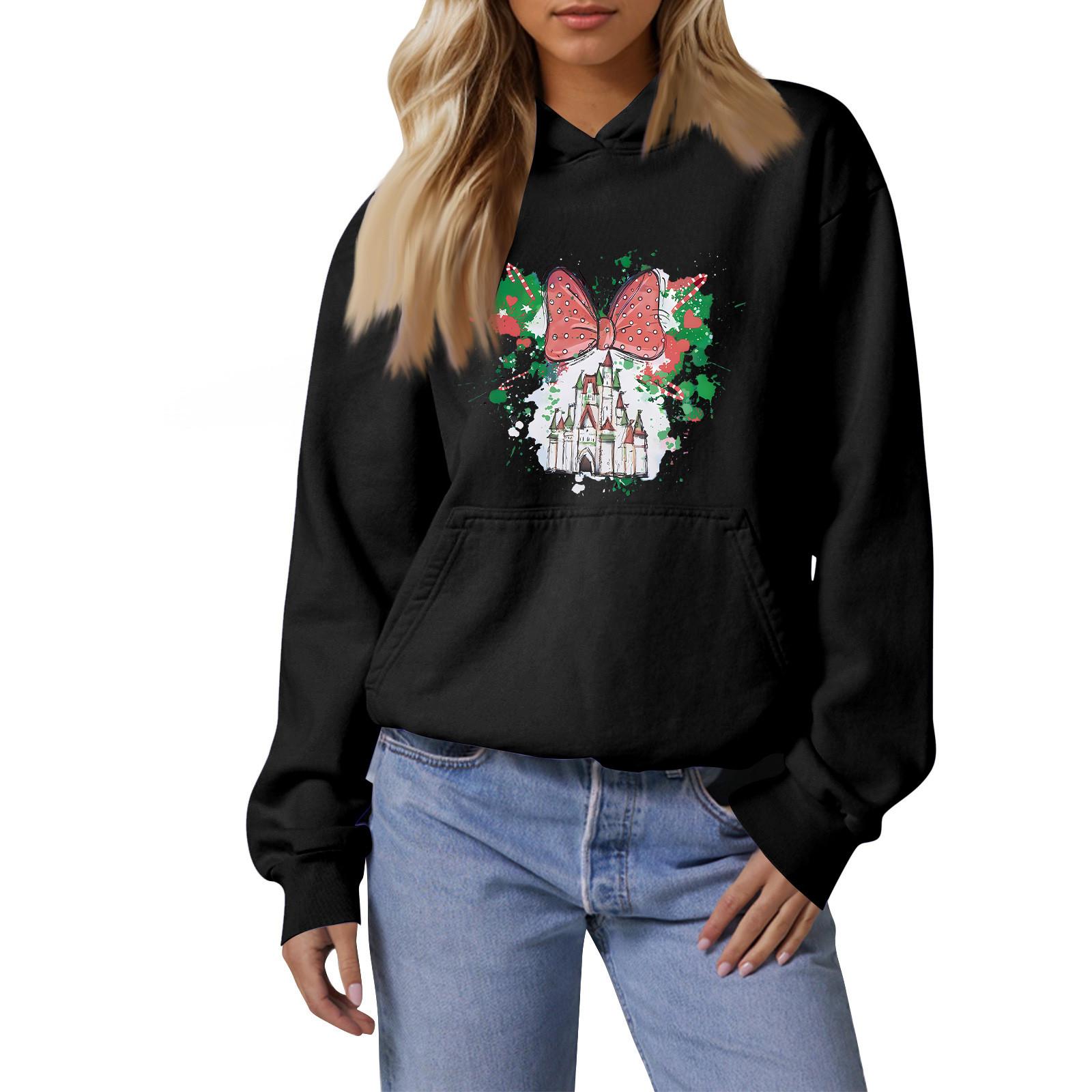 

Женская мода, женский легкий пуловер с длинными рукавами и карманами, толстовка с капюшоном в стиле консервативного стиля L чёрный