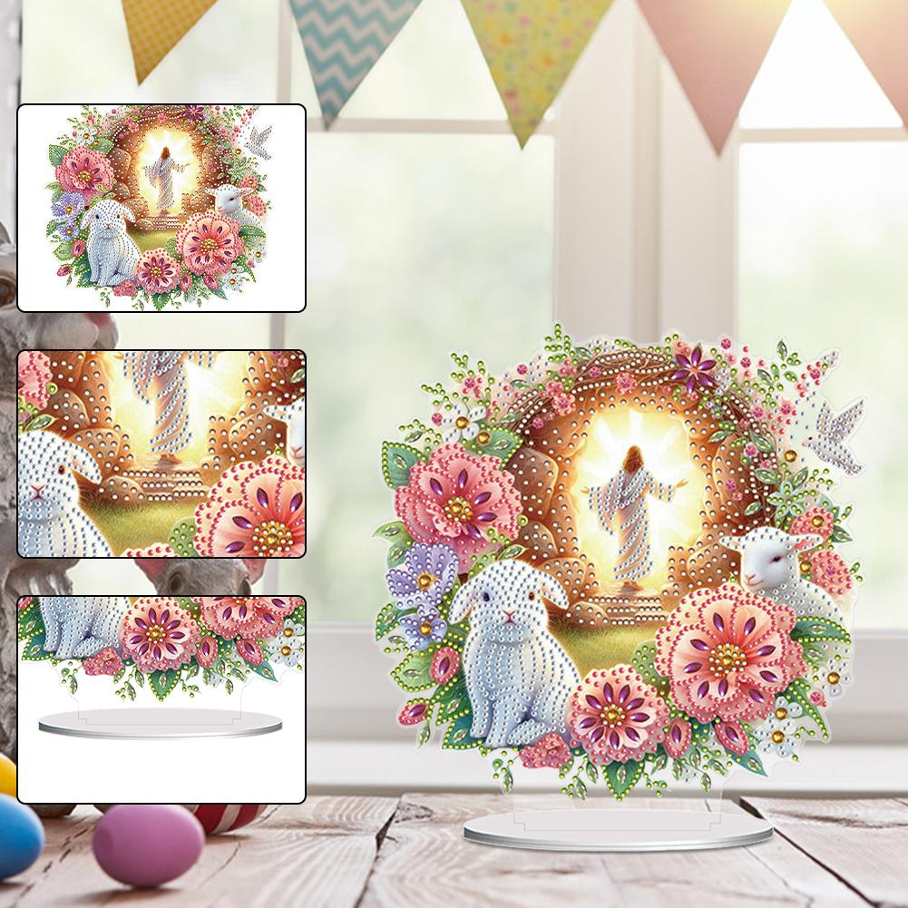 Acrylic Special Shape Easter Bunny Diamond Painting Tabletop Ornaments Kit Diamond Painting Desktop Decors for Home Office Decor