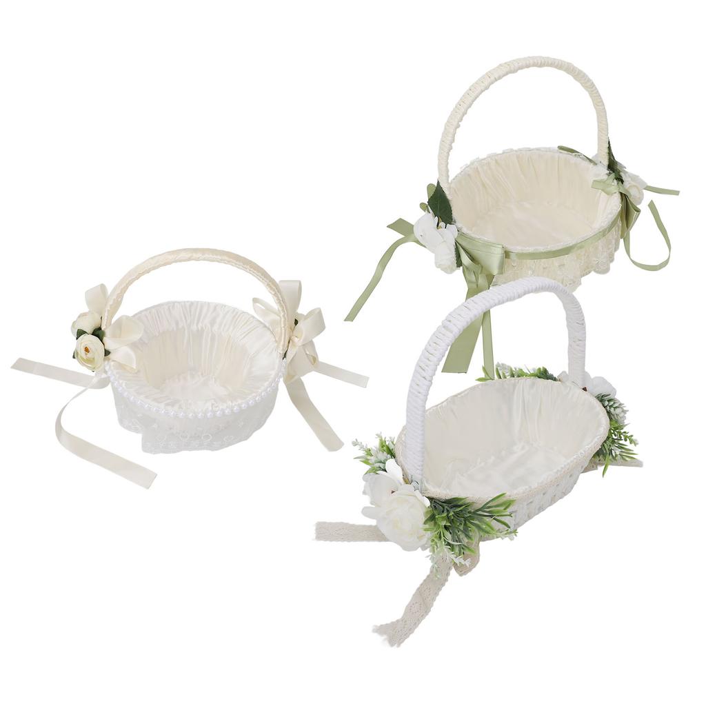 Kosz dla Dziewczynki z Kwiatami Romantyczny Elegancki Lekki Ręcznie Tkany Kosz Kwiatowy Ślubny dla Panny Młodej