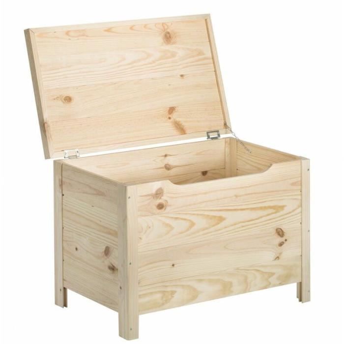 Coffre De Rangement En Pin Massif Brut 85L 70 X 40 X 48 Cm