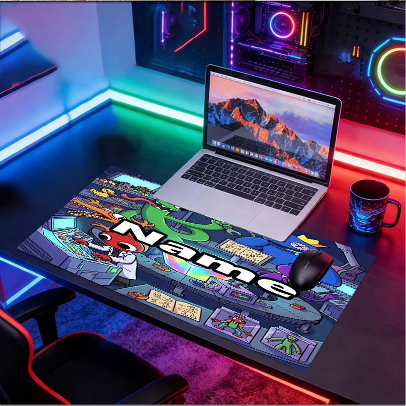 Custom Name Personalized Game Rainbow Friends Pattern Mousepad, Laptop PC Desk Mat, Decorative Desk Mat for Home Keyboard Pad Gift