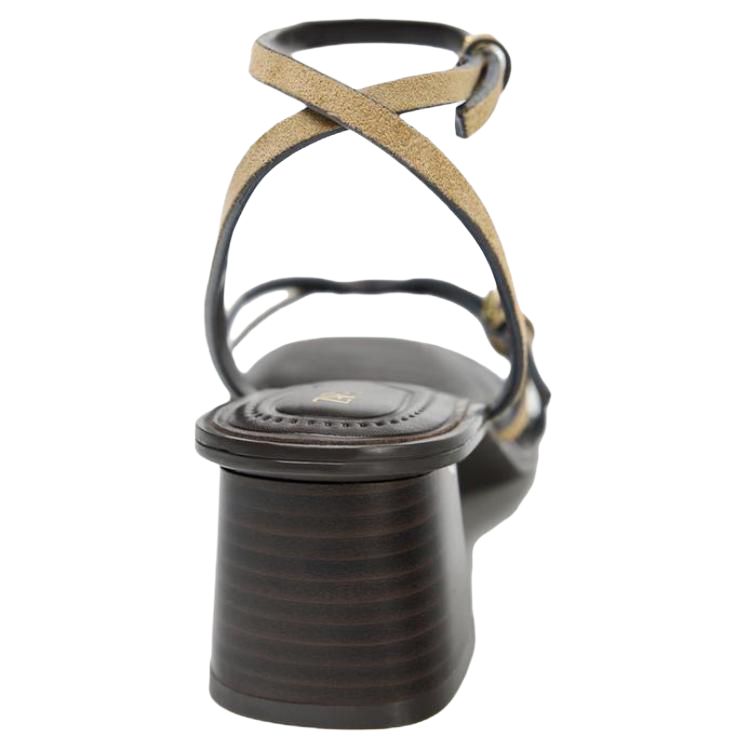 ZARA Fashionable Elegant Suede Belted High Heels One Strap Sandals Women sandals Sand-Beige 12313510107