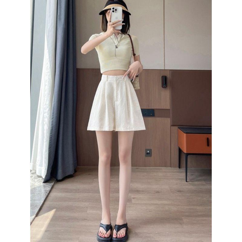 Sweet Student Small High Waist Ice Silk Linen A- Line Loose Linen Wide Casual Wide-Leg Shorts Hot Pants Yamamoto Pants