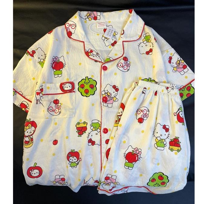 

Cute apple kitty cat girl pajamas summer short sleeves shorts ins wind suit student dormitory loungewear s [recommended 35-40kg ]