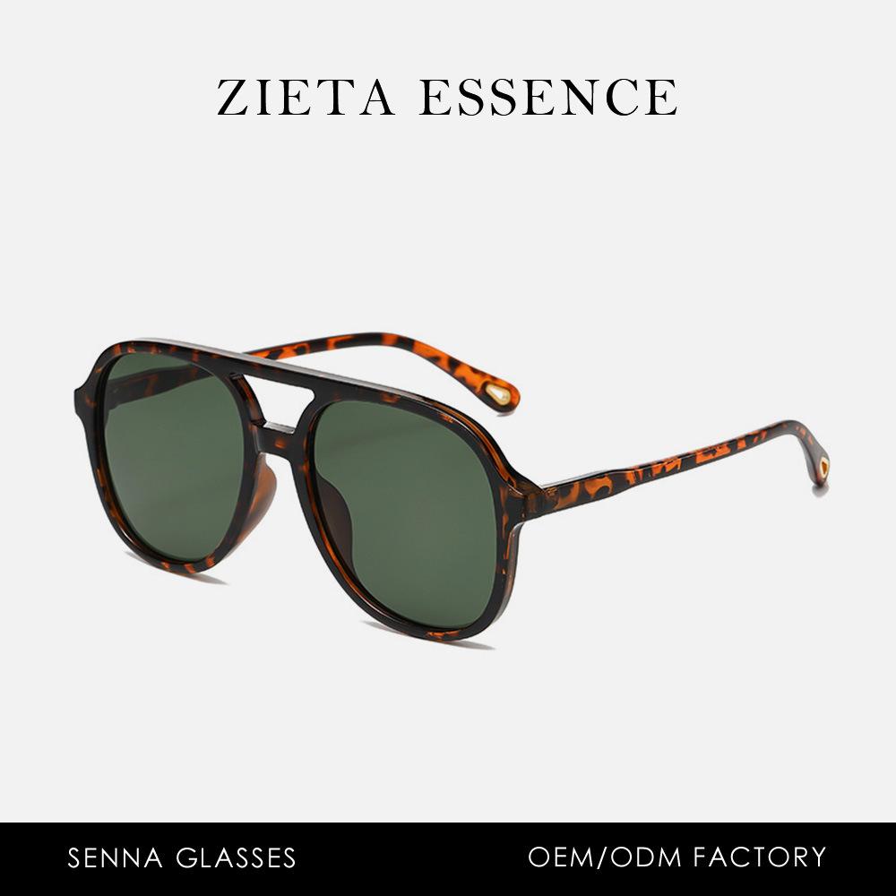 Double Beam Large Frame Polarized Sunglasses Retro Pilot Plain Literary Street Sunglasses