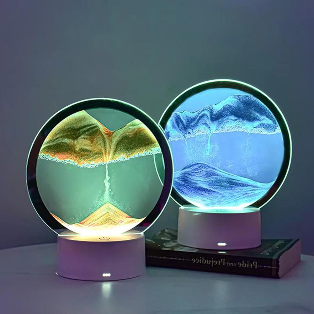 Lampe de Table Sable Mouvant Peinture Art du Sable Paysage en Verre