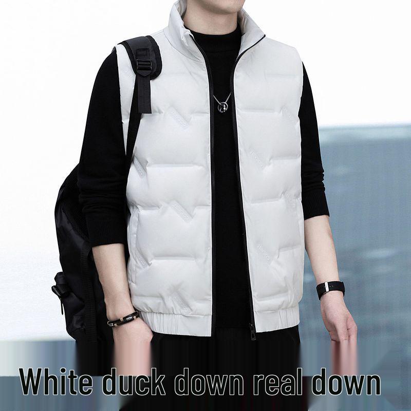 Men's 80% Down Vest - Autumn/Winter 2025, Loose Fit, Stand Collar, Sleeveless Casual Jacket