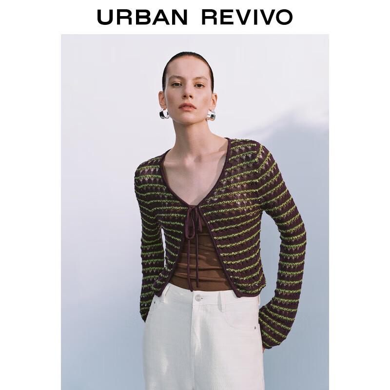 

Женский винтажный кардиган UR с V-образным вырезом, текстурной вязкой и завязками XL