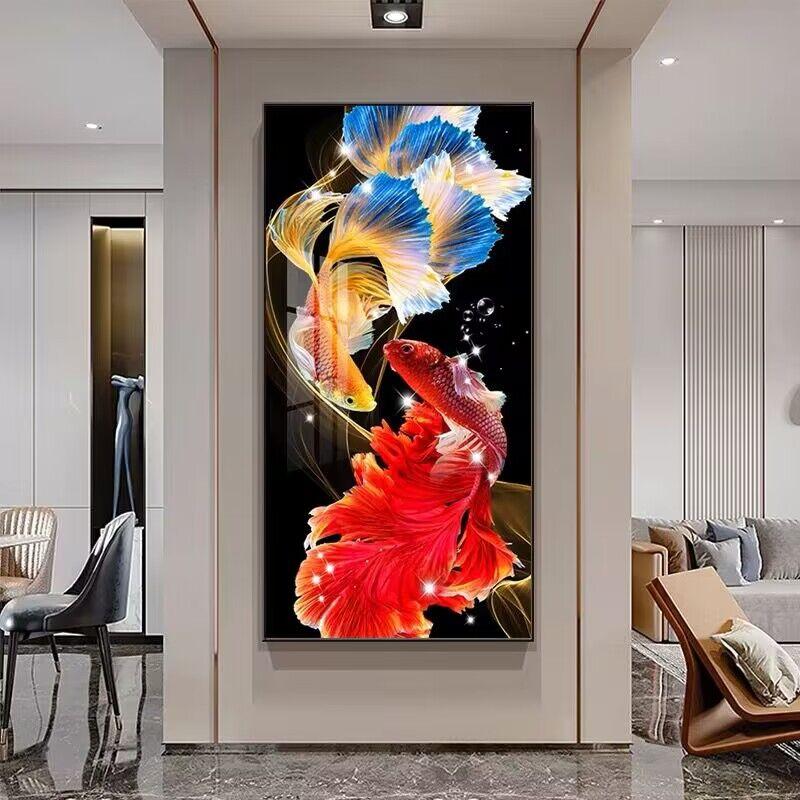 5D Diamond Painting Full Diamond Round Diamond DIY Koi Fortune Porch Post Art Home Decoration