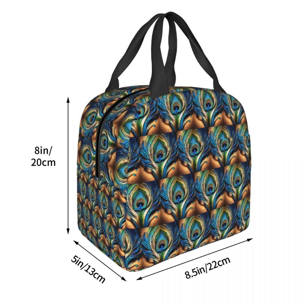 Colorful Peacock Feather Insulated Lunch Bag for Women Kids Portable Food Boxes Thermal Lunch Box Tote