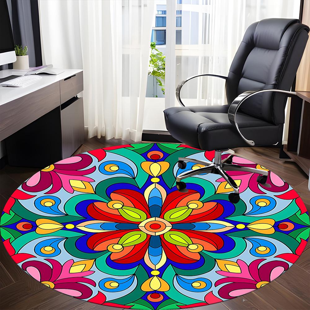 1pc Floral Mandala Pattern Chair Carpet for Office, Soft Comfortable Mat For Office, Living Room, Bedroom, Machine Washable Carpet yy251112165