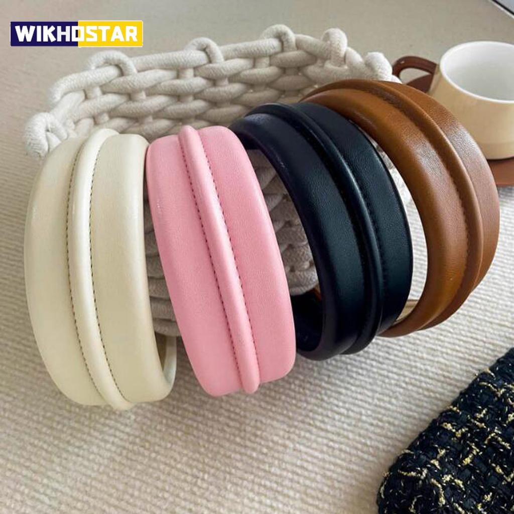 New Fashion Headband For Women Wide Side PU Leather Headwear Solid Color Casaul Hairband For Adult Hair Accessories