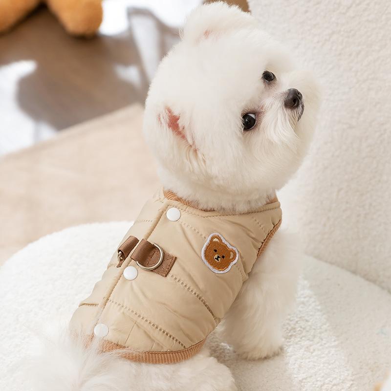 Korean Version of Cute Wind Dog Autumn and Winter Bear V-neck Traction Vest Cotton Coat Cat Two-legged Pet Warm Clothes