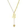 Initial Letter Necklace Gold Plated Stainless Steel Puffy Heart Pendant A-Z Alphabet Lariat Y Choker Waterproof