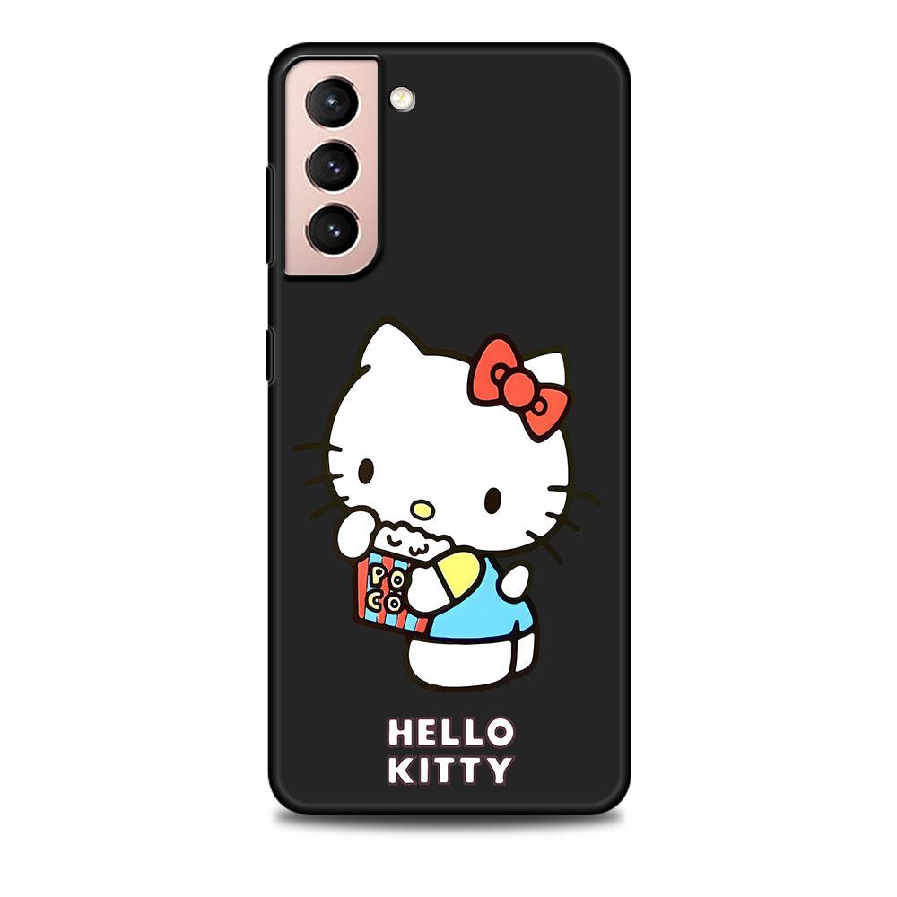 Hello Kitty Cartoon Case for Samsung Galaxy S23 S10e S10 S21 FE S22 S9 S24 Ultra S20 Plus Soft Black TPU Phone Cover Bumper