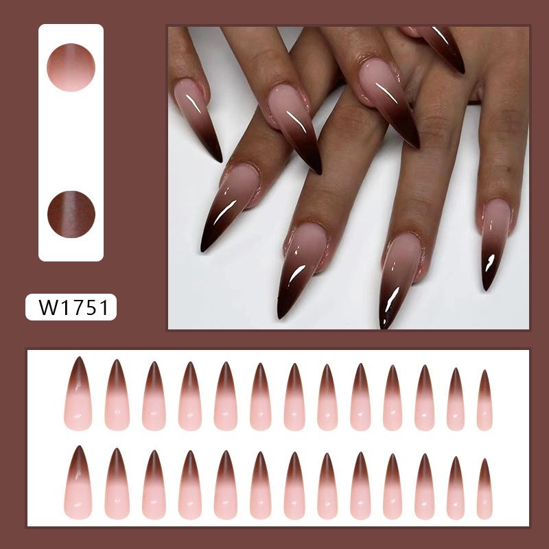 

Накладные ногти Simple Wear Nail Coffee Color Накладные ногти Постепенное изменение Съемный элемент дизайна ногтей Европейские и американские заостренные ногти 24 шт.