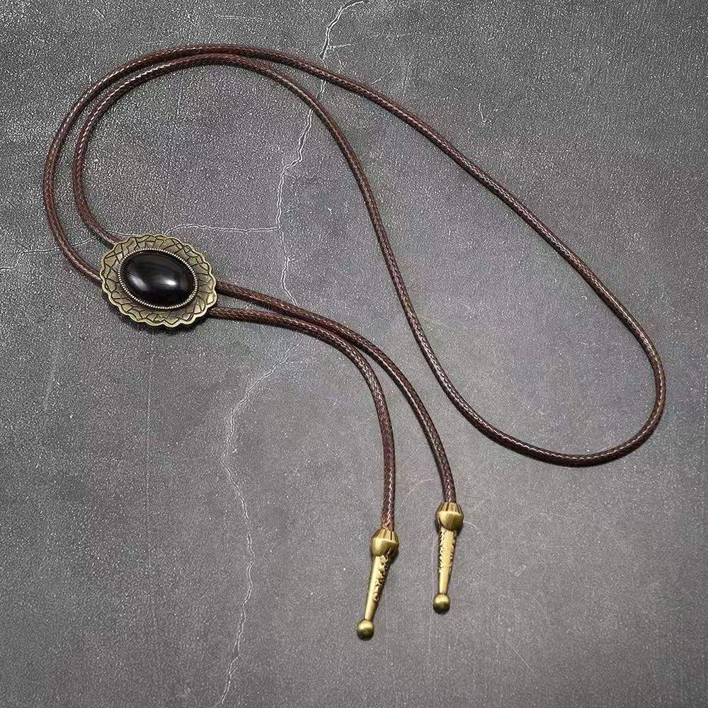 Retro Men's Bolo Tie with Resin Jade and Alloy Choker Cord