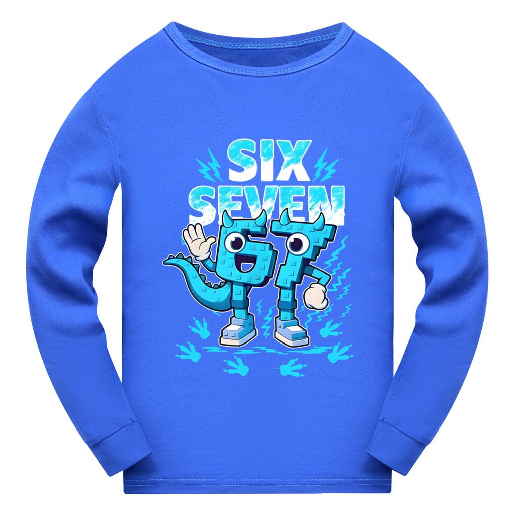 5192 Kinder Jungen Mädchen Steal a Brainrot 67 Six Seven Aufdruck Langarm T-Shirt