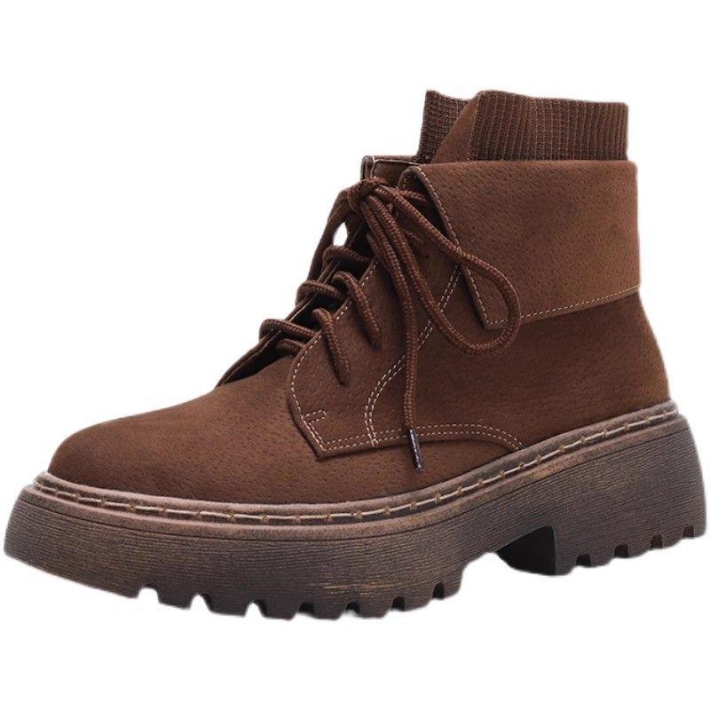 Retro brown Martin boots women's 2025 new spring and autumn British style platform short boots popular matte leather tooling boots