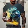Men's Motorcycle Pattern T-shirt 3D Printed Round Neck T-shirt Casual Loose Men Quick Drying Breathable Comfortable