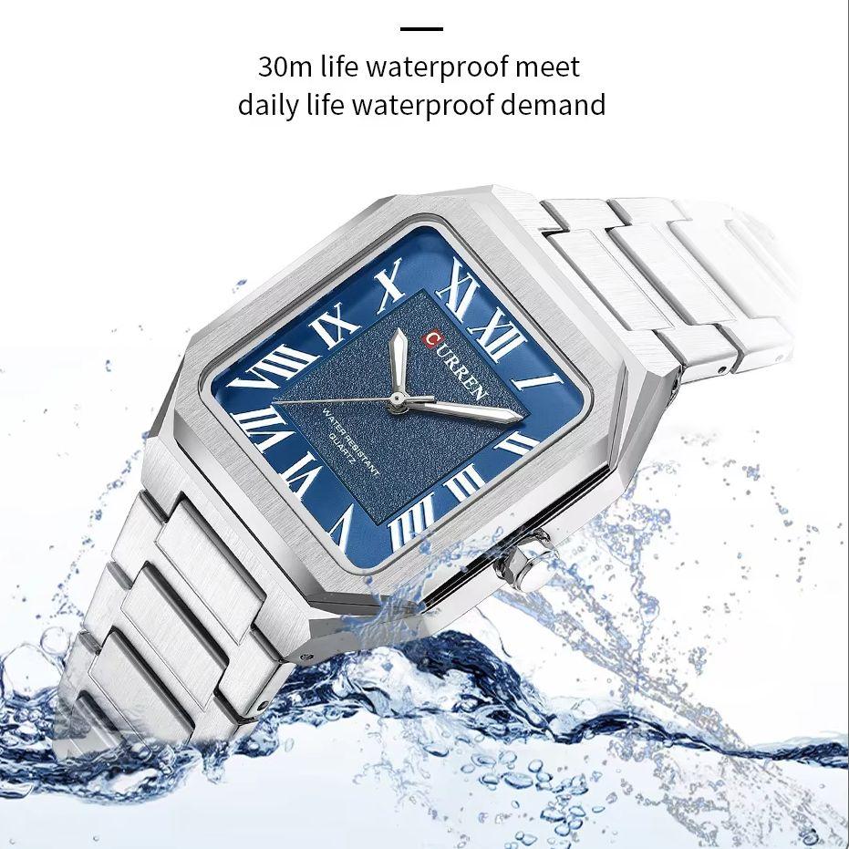 CURREN 8482 Men's Square Watch Quartz Stainless Steel Band with Roman Numerals Luminous Hands Casual Business Wrist watch