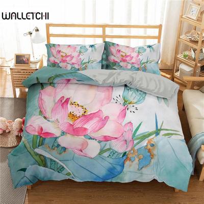 Lotus Dekbedovertrek Set Aquarel Roze Water Hibiscus Beddengoed Set Bloem Botanisch Polyester Dekbedovertrek voor Meisjes Tieners Vrouwen