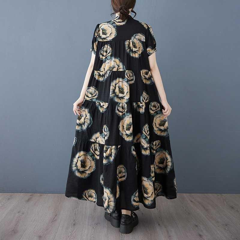 2025 Summer New Women Loose Big Size Fashion Printing Slim Long Dresses