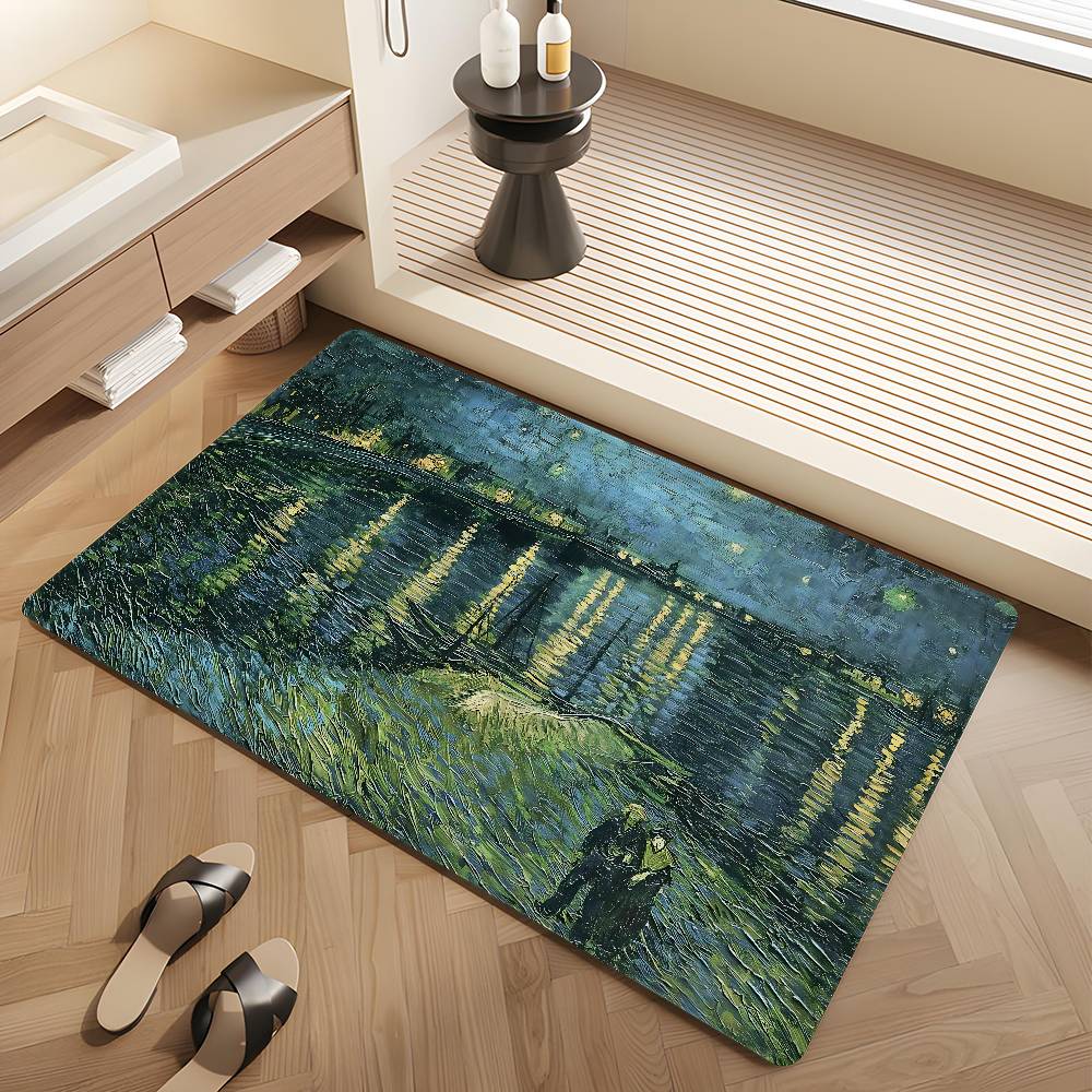 Van Gogh Oil Paintings Floor Mat Anti-slip Absorb Water Long Strip Cushion Bedroon Mat Alfombra