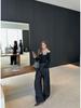Lu Sheng Unisex Black Striped Wide-Leg Trousers with 3D Slimming, American Style, Drape Silhouette