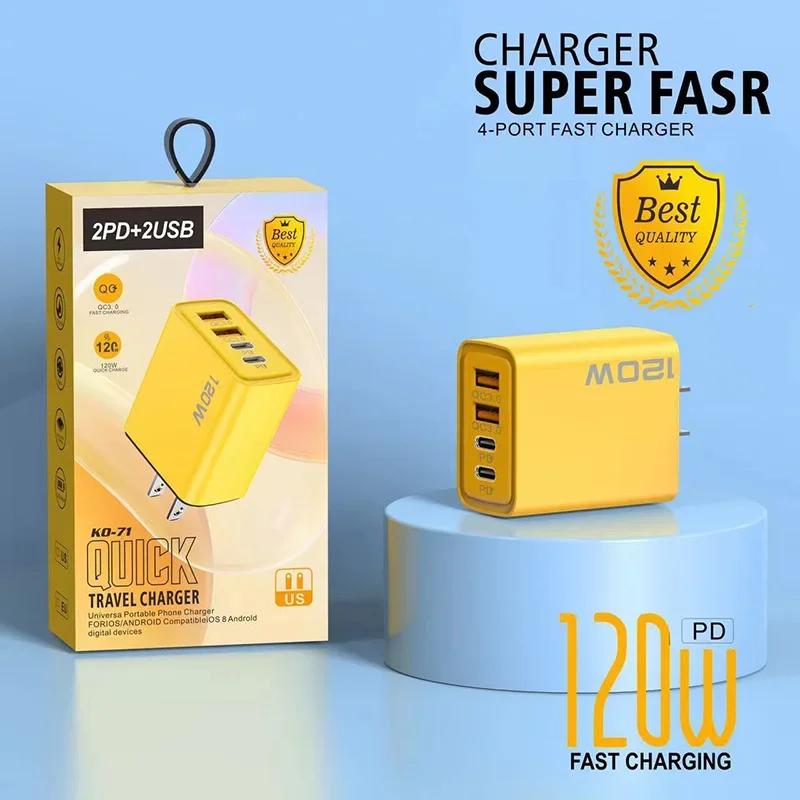 120W QC 3.0 Type C USB Charger PD Fast Charge For iPhone 12 13 Samsung S21 Xiaomi  Mobile Phone EU/US Plug Wall Charger