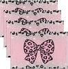 4/6/8pc Y2K Pink Glitter Linen Placemats Cute Girly Leopard Bowknot Dining Table Mats Washable Kitchen Place Mats