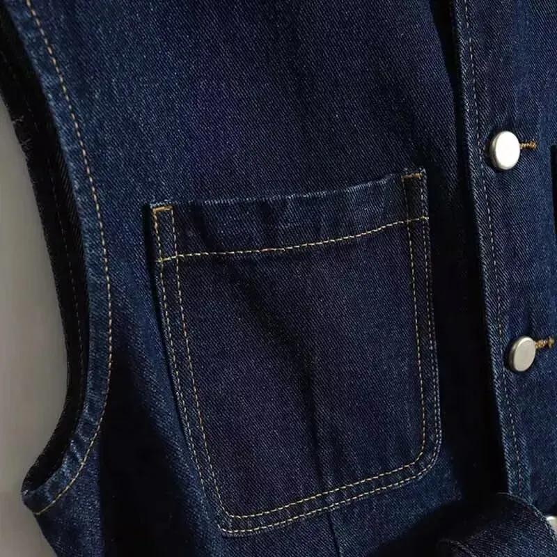 Female Spring Autumn Cowboy Vest Ladies Large Pocket Temperament Business Vest Jacket