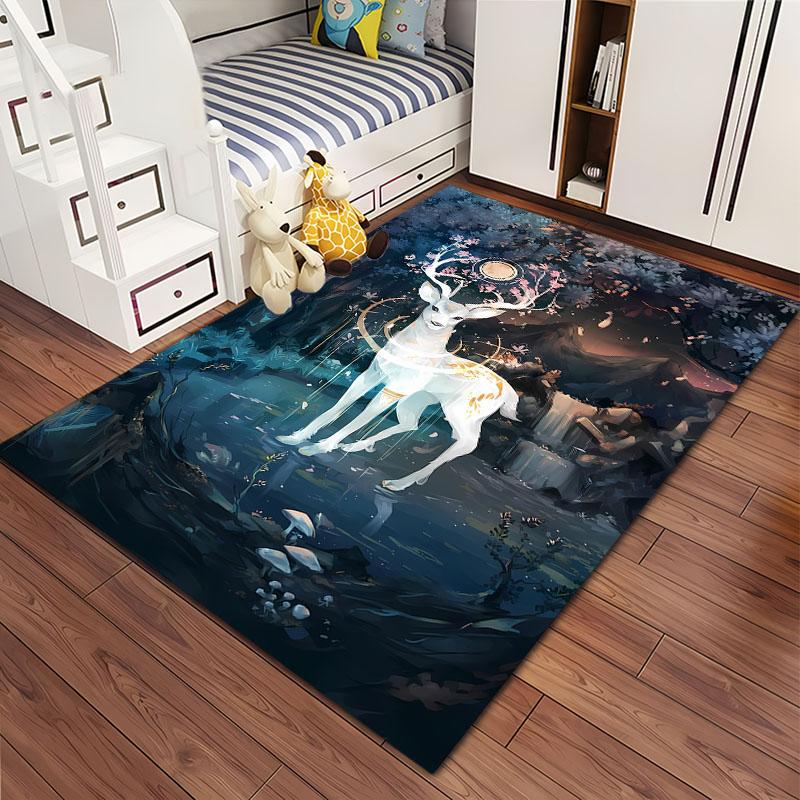 Sika Deer 3D Art Carpet, Living Room and Bedroom Household Items, Children's Room Sofa Mats, Doormat Floor  Anti-slip Rug, Gifts
