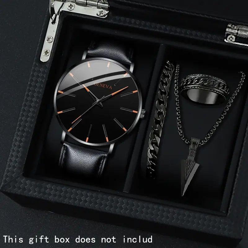 4-Piece Men S Watch And Jewelry Set Fashion Men S Watch Multi-Color Combination Quartz Men S Watch Set