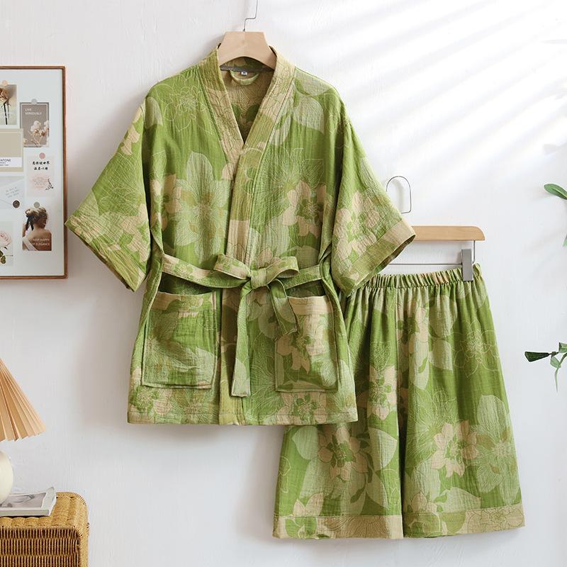 Cotton Double-layer Yarn Jacquard Sweat Steam Clothes Hotel Bathrobe Physiotherapy Clothes with Shorts Pajamas for Women
