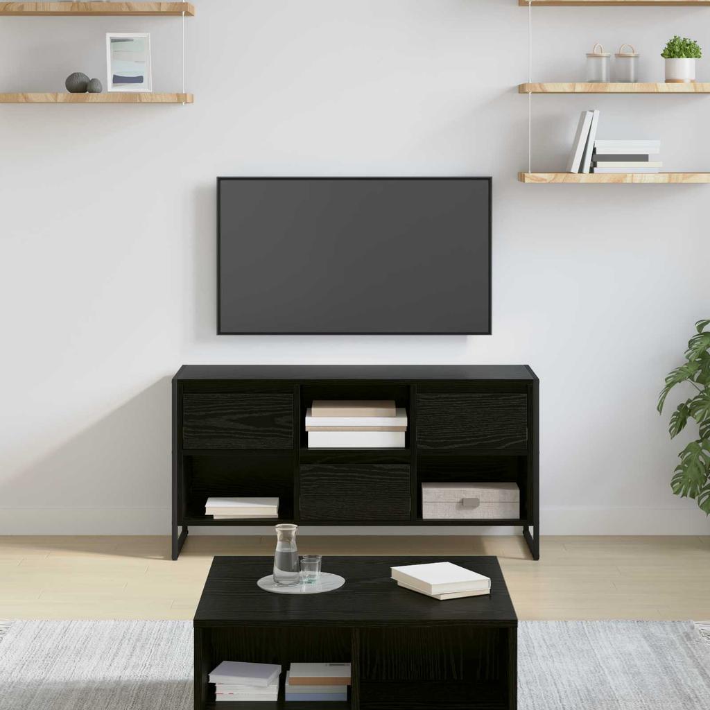 TV Stand Black Oak Effect 100 x 36 x 49.5 cm