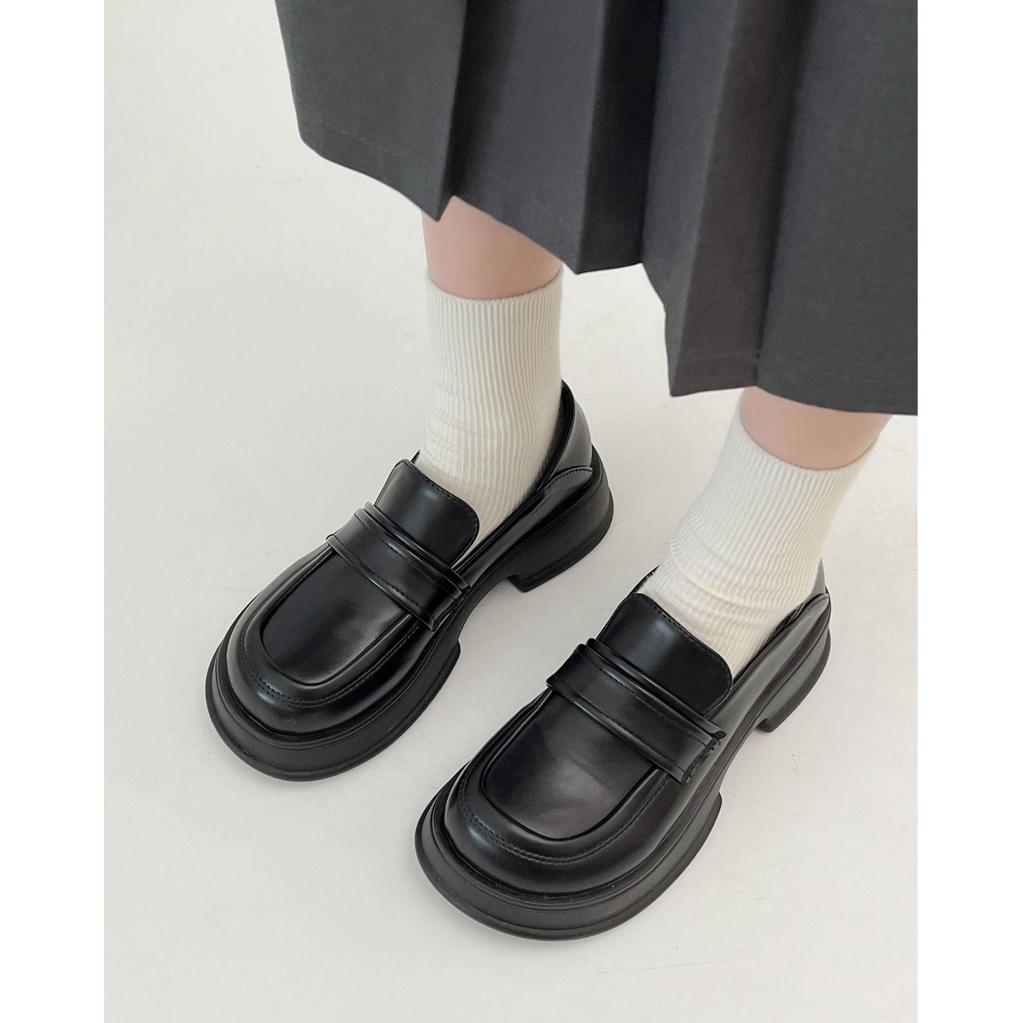 Queen Fan French platform loafers women's 2025 new autumn and winter versatile thick heel retro British style small leather shoes